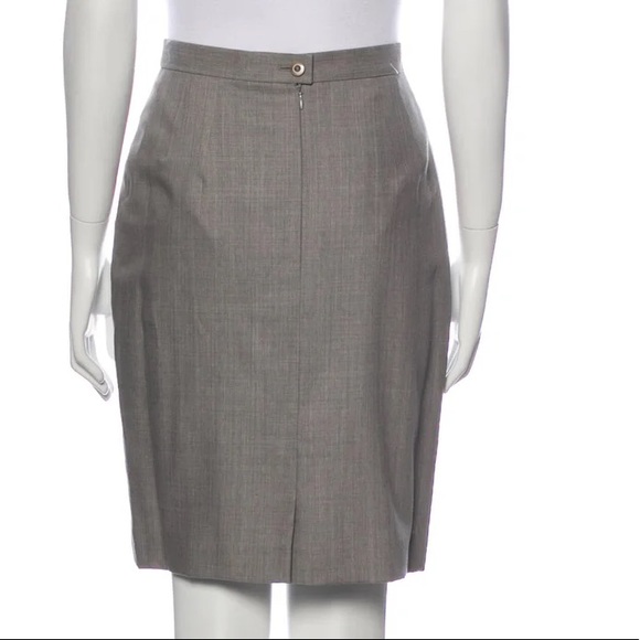 Escada wool blend straight pencil skirt knee length in gray high waisted slit - Picture 2 of 13
